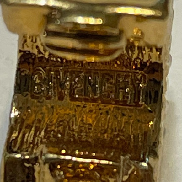 VTG Signed GIVENCHY Clip Earrings Green Half Hoop - Picture 9 of 9